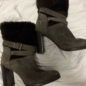 Stuart Weitzman Dark Gray Suede Heeled Boots